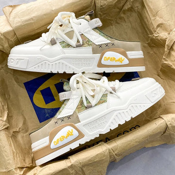 Xajzpa 2025 Summer Fashion Designer Men Half Slipper Breathable Casual Platform Shoes Lightweight Sneakers Outdoor Walking Flats Loafers